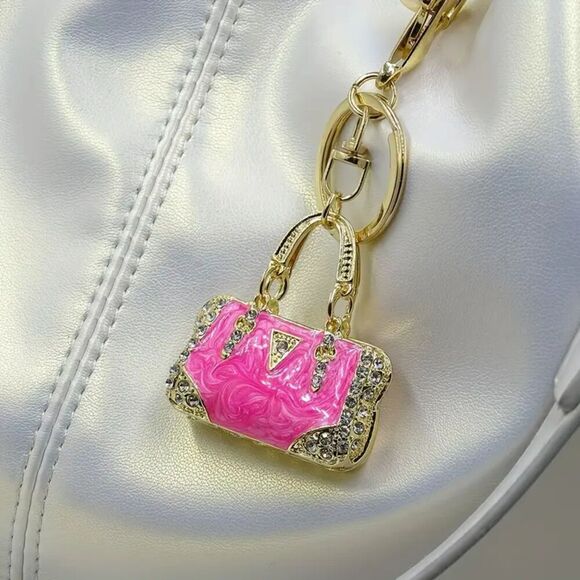 NWOT - Enamel Pink and Gold Tone Mini Handbag Purse Charms - Picture 4 of 16